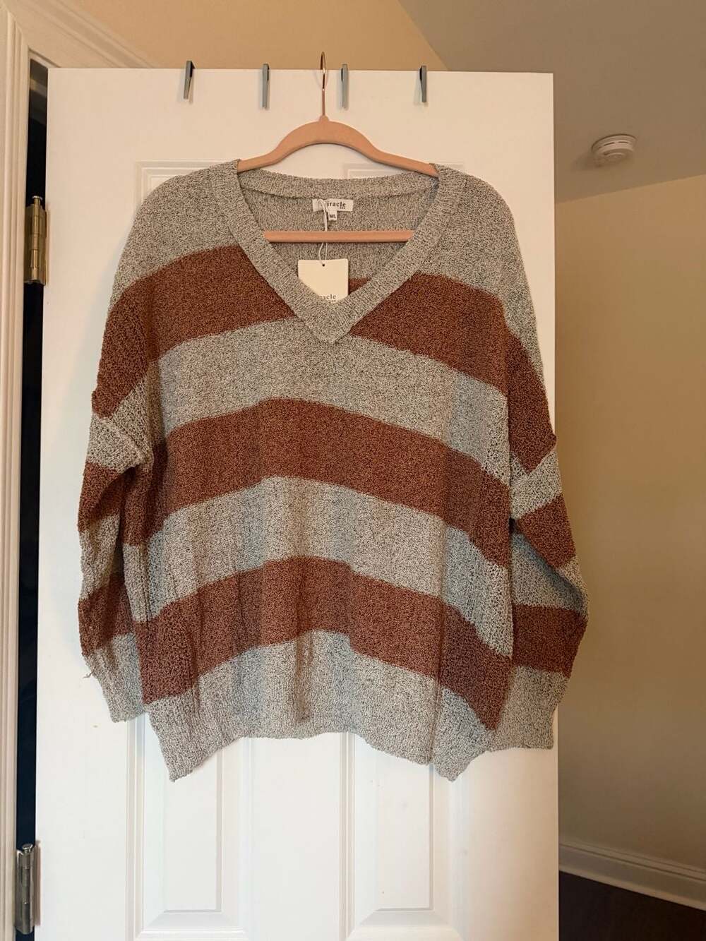 Miracle Brand Oversized Striped V-Neck Sweater
